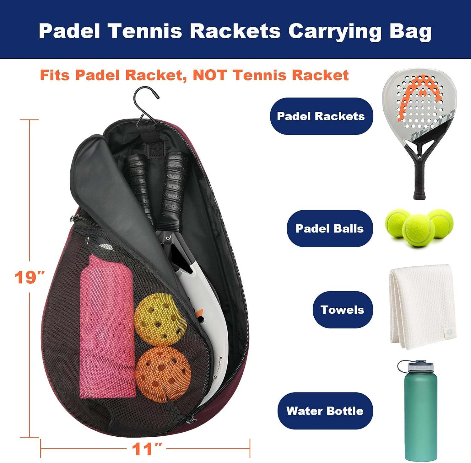 Padel Racket Bag Pickleball Paddle Sling Backpack Padel Racquet Storage Bag, Padel (Paddel Tennis) Equipment Carrying Bag with Mesh Pocket for 2 Paddles Ball Water Bottle & Accessory