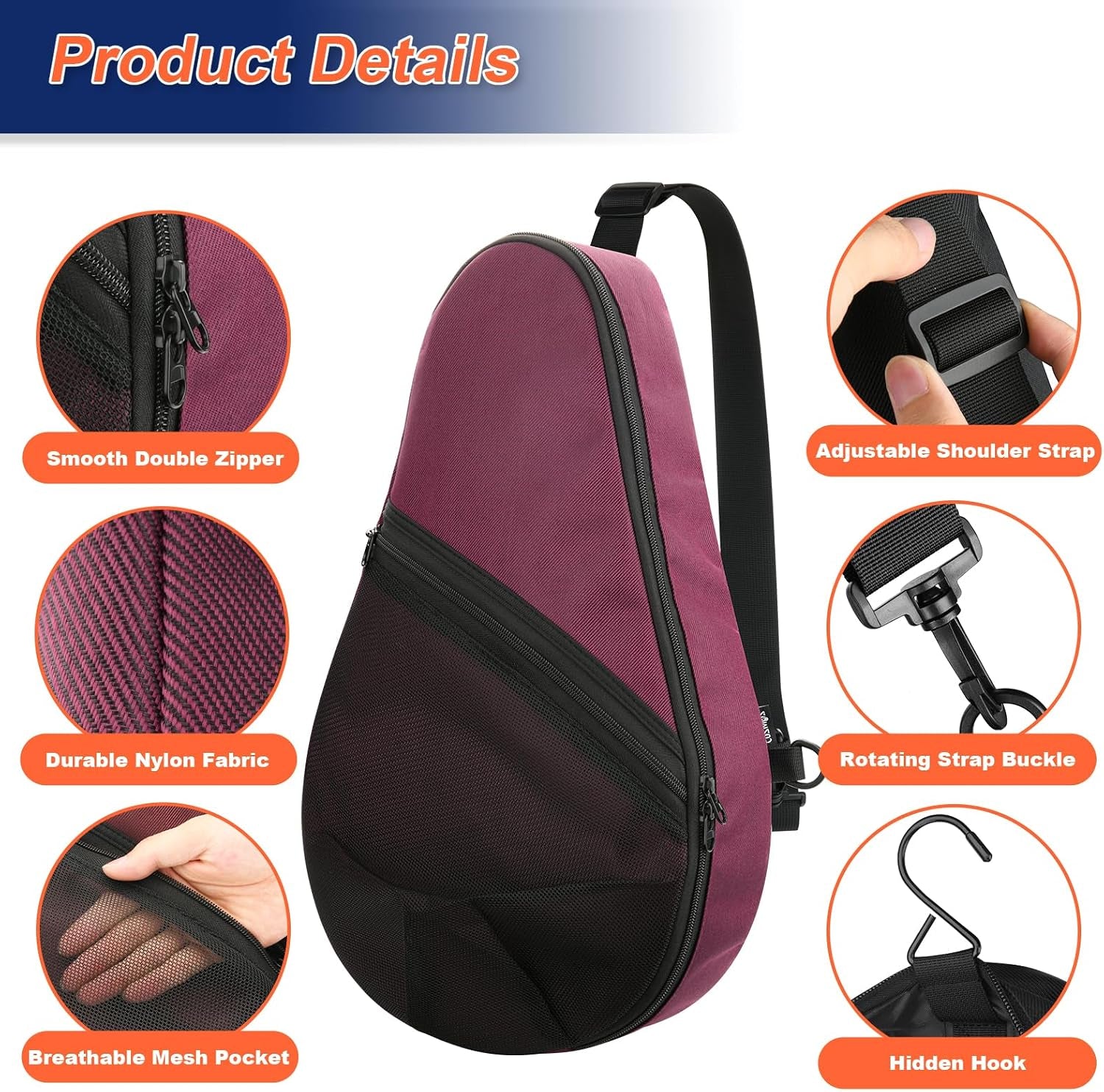 Padel Racket Bag Pickleball Paddle Sling Backpack Padel Racquet Storage Bag, Padel (Paddel Tennis) Equipment Carrying Bag with Mesh Pocket for 2 Paddles Ball Water Bottle & Accessory