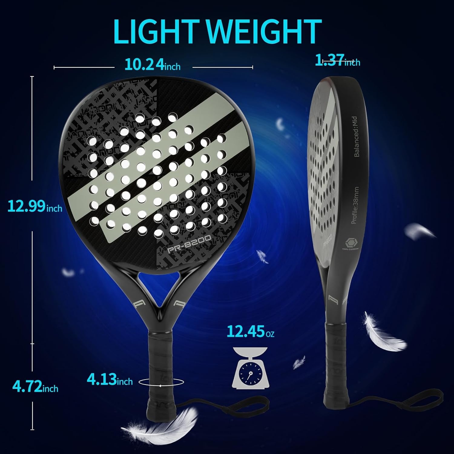 Padel Racket Carbon Fiber Surface with EVA Memory Flex Foam Core Lightweight Padel Racquet