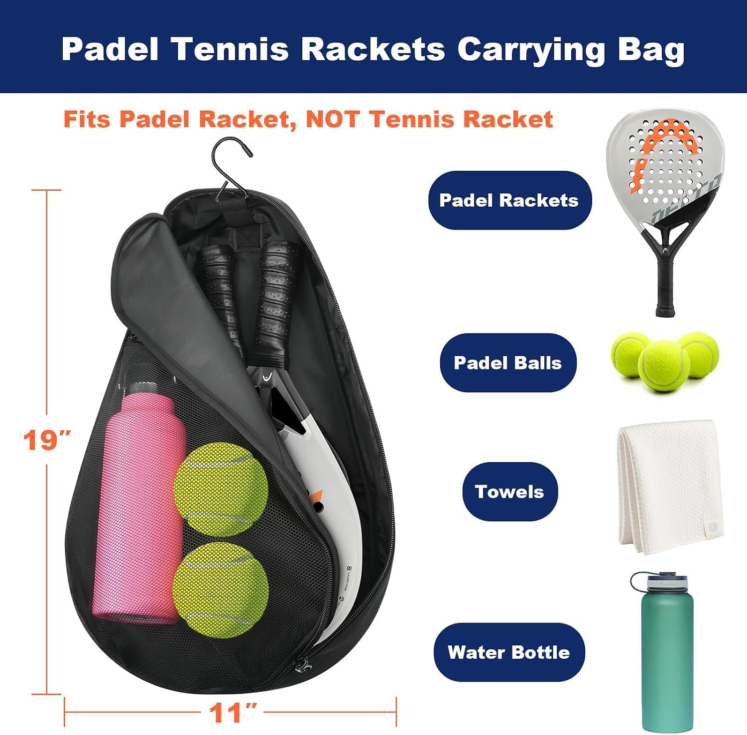 Padel Racket Bag Pickleball Paddle Sling Backpack Padel Racquet Storage Bag, Padel (Paddel Tennis) Equipment Carrying Bag with Mesh Pocket for 2 Paddles Ball Water Bottle & Accessory