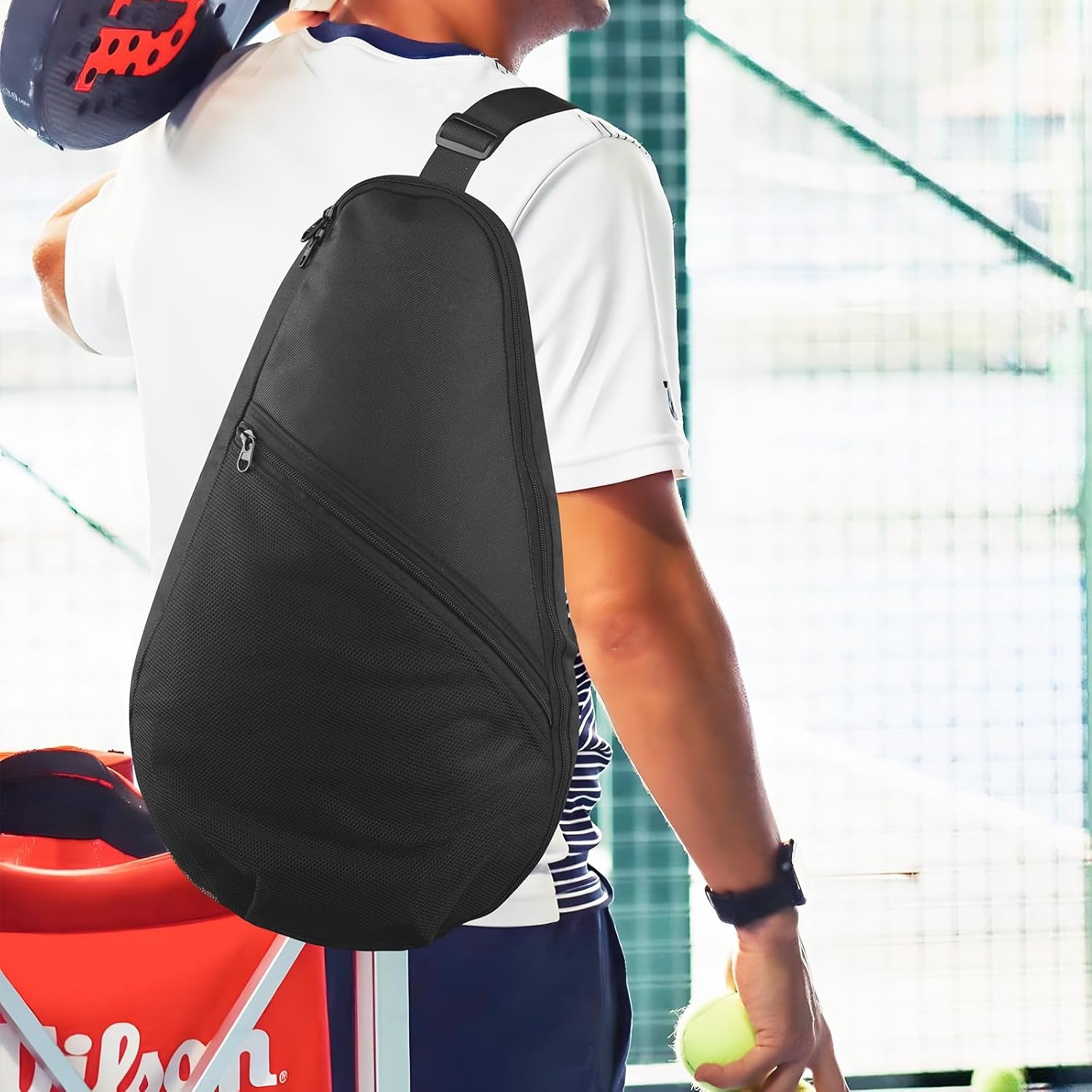 Padel Racket Bag Pickleball Paddle Sling Backpack Padel Racquet Storage Bag, Padel (Paddel Tennis) Equipment Carrying Bag with Mesh Pocket for 2 Paddles Ball Water Bottle & Accessory