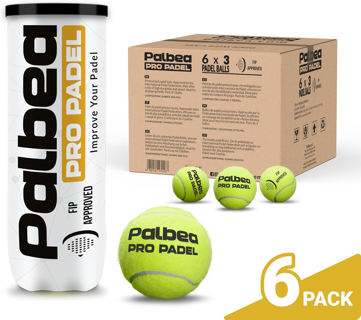 PRO Padel Balls. 6/12/24 Tubes of 3 Padel Tennis Balls FIP Approved